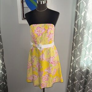 Lilly Pulitzer Amberly Starfruit Yellow Strapless Dress Size 10